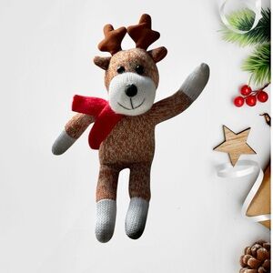 Adorable Galerie Plush Brown/White Reindeer w/ Red Scarf, Stuffed.